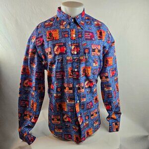 Enyce Button Up Shirt Mens XL Blue Graphic Streetwear Retro Western Cowboy 1733